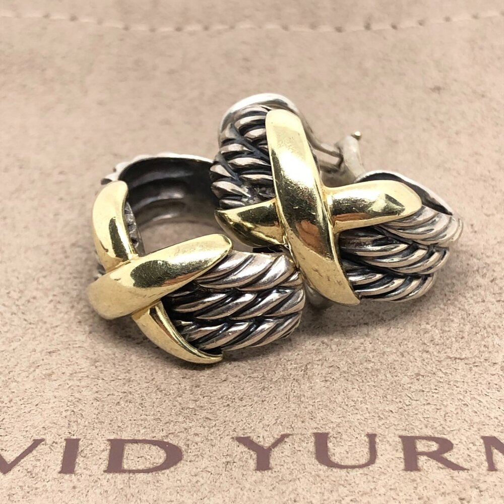 David Yurman Classic Sterling 925 and 14k Gold X Cable Earrings